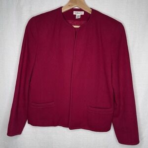 Vintage Talbots Fuschia 100% Wool Blazer Jacket Womens 8‎ Open Front Long Sleeve